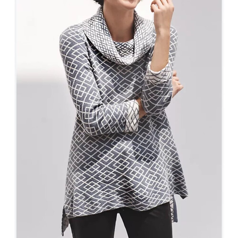 Moth Galena Gray & White Geometric Cowl Neck Sweater Alpaca Blend Size Large